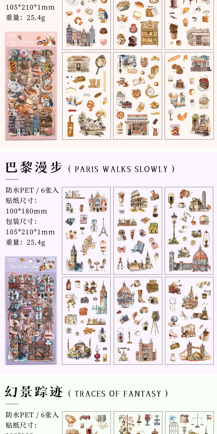 Journamm 6pcs วรรณกรรม Retro สติกเกอร์ PET วัสดุ DIY Scrapbooking Art ...