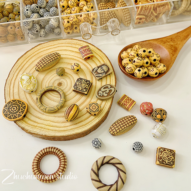 10pcs/pack ส ่ วนบุคคลเรซิ ่ นพลาสติกเลียนแบบไม ้ ลูกปัด DIY สร ้ อยคอ ...