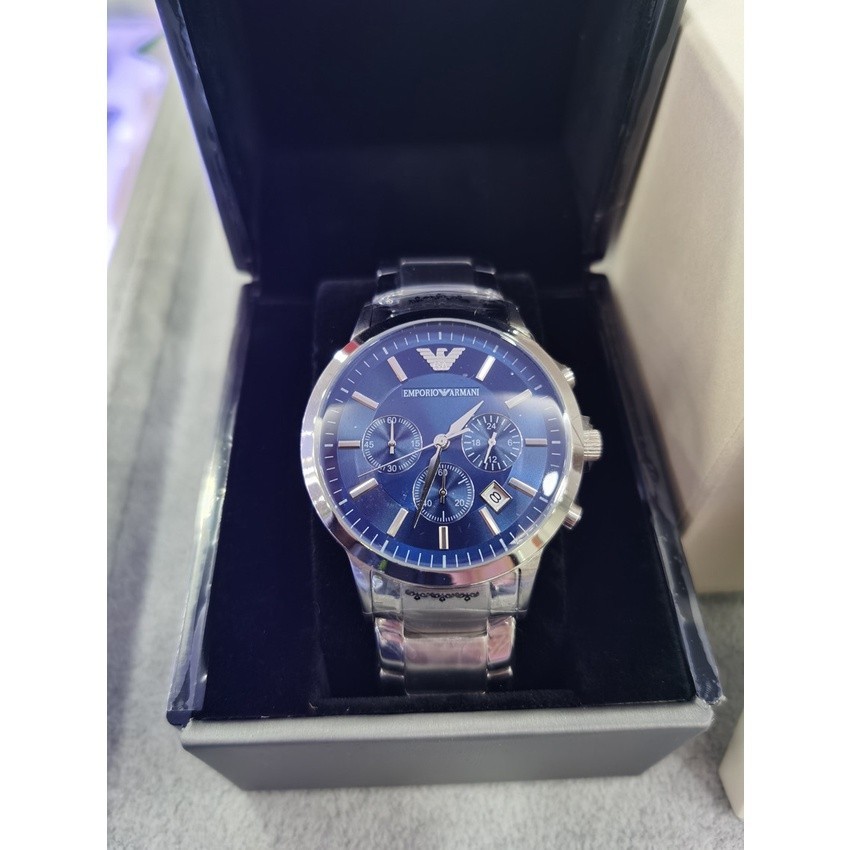 Emporio Armani Classic Chronograph White Dial Brown Leather Strap Watch For Men - AR1809