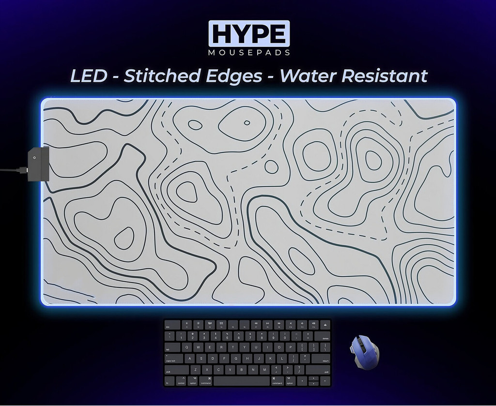 แผ่นรองเมาส์ LED Topographic Swirl สีดําและสีขาว - แผ่นรองโต๊ะสีดําและ ...