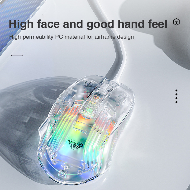 AULA S80 Wired Gaming Mouse Transparent Ergonomic Computer Mouse 7200 ...