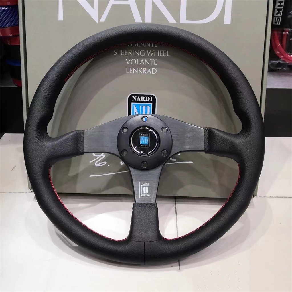 พวงมาลัย Nardi แบนสไตล์หนังแท้ 14 นิ้ว 350 มม. Auto Racing Drifting พวง ...