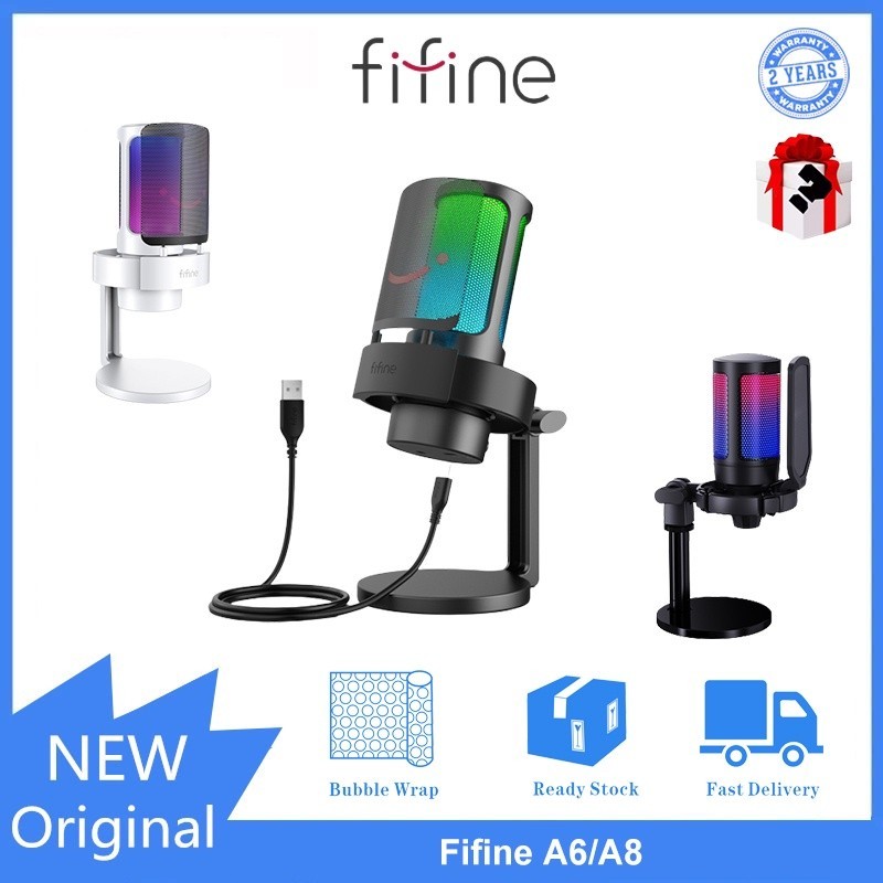 Fifine A6/A8 ไมโครโฟน พร้อมการ์ดเสียง ไฟ RGB เกม บันทึกเสียง ไมโครโฟน ...