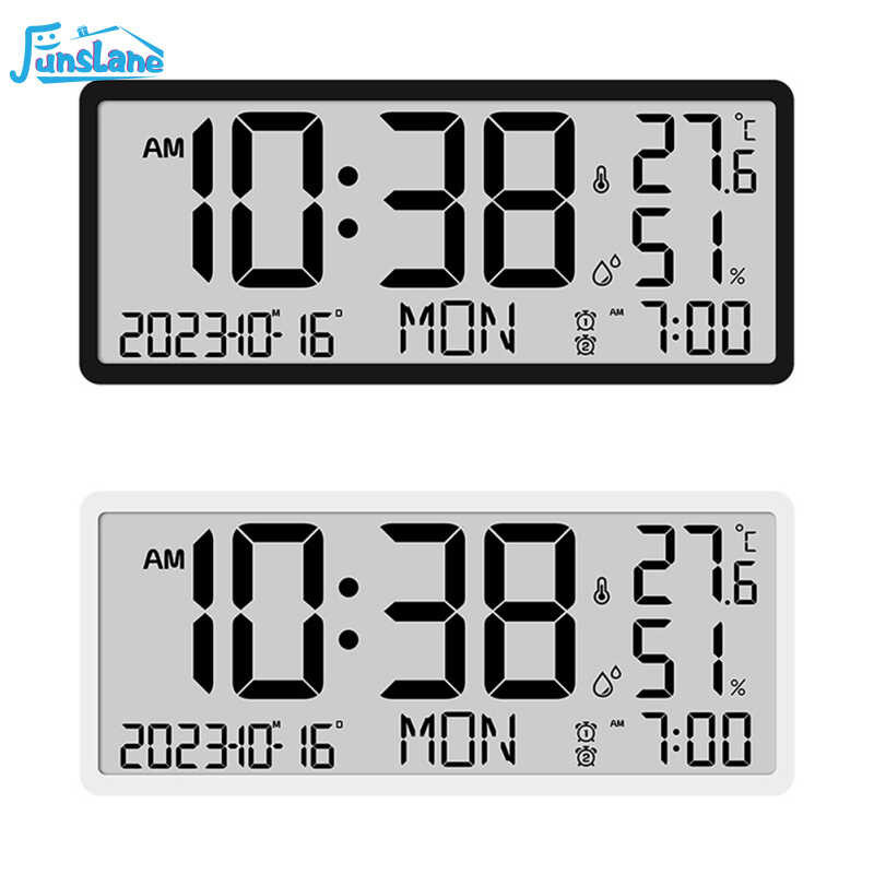 Wall Clock Digital Accurate Real-time Temperature Humidity Large LED ...