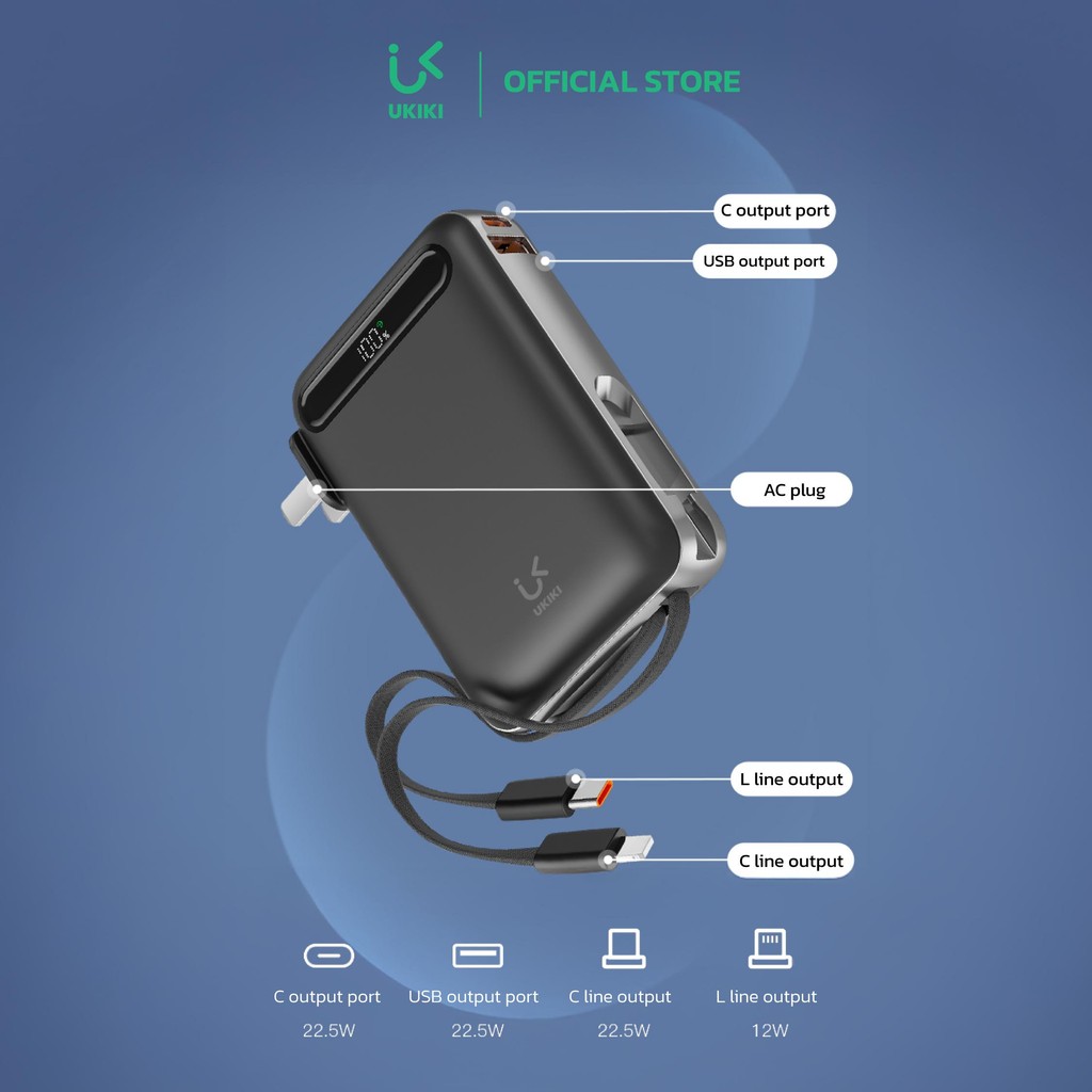 [CCC] UKIKI KP10AC-01 Powerbank 10000mAh PD22.5W ชาร์จเร็ว สาย Type-C ...