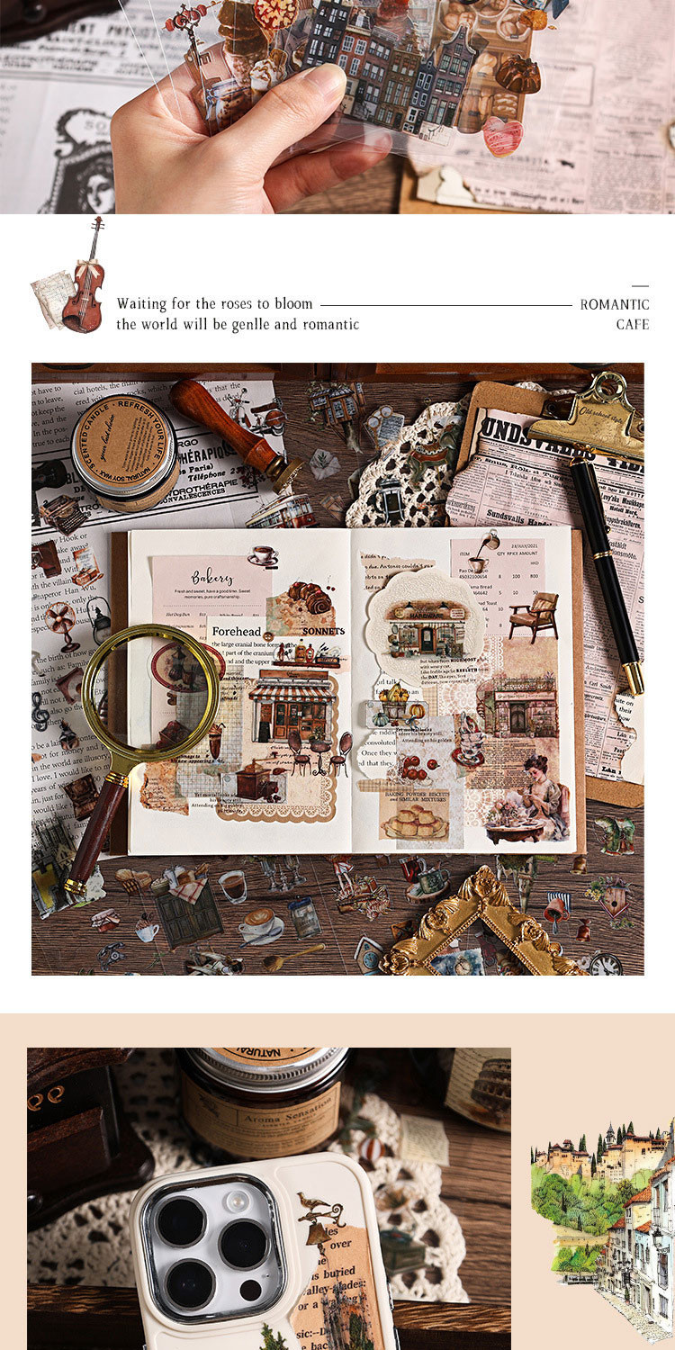 Journamm 6pcs วรรณกรรม Retro สติกเกอร์ PET วัสดุ DIY Scrapbooking Art ...