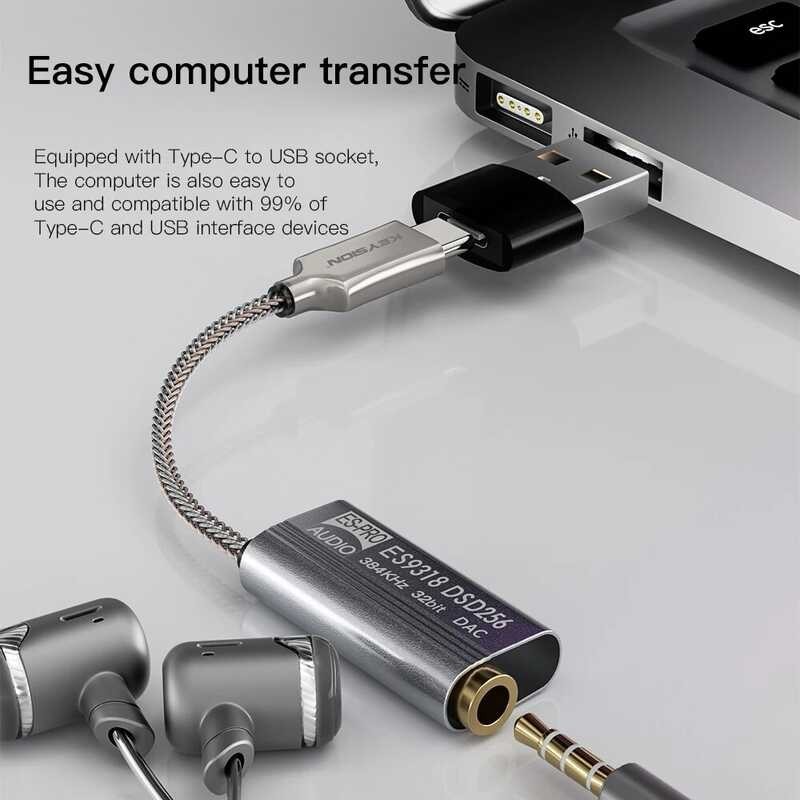 KEYSION Es9318 Dsd256 HIFI DAC Headphone Amplifier USB Type C To 3.5Mm ...