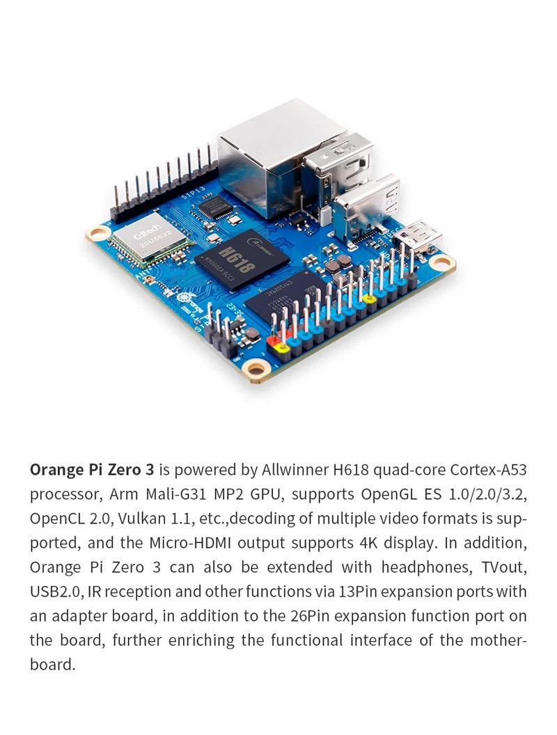 [In stock]Orange Pi Zero 3 Allwinner H618 1 / 1.5 / 2 / 4 GB RAM DDR4 ...