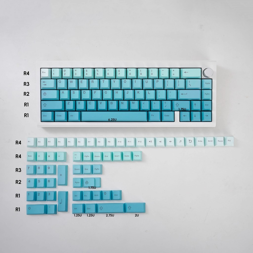 Gradient cyan Keycaps 125 คีย์ PBT Dye Sub Cherry Profile ด้านข้าง/ตัว ...