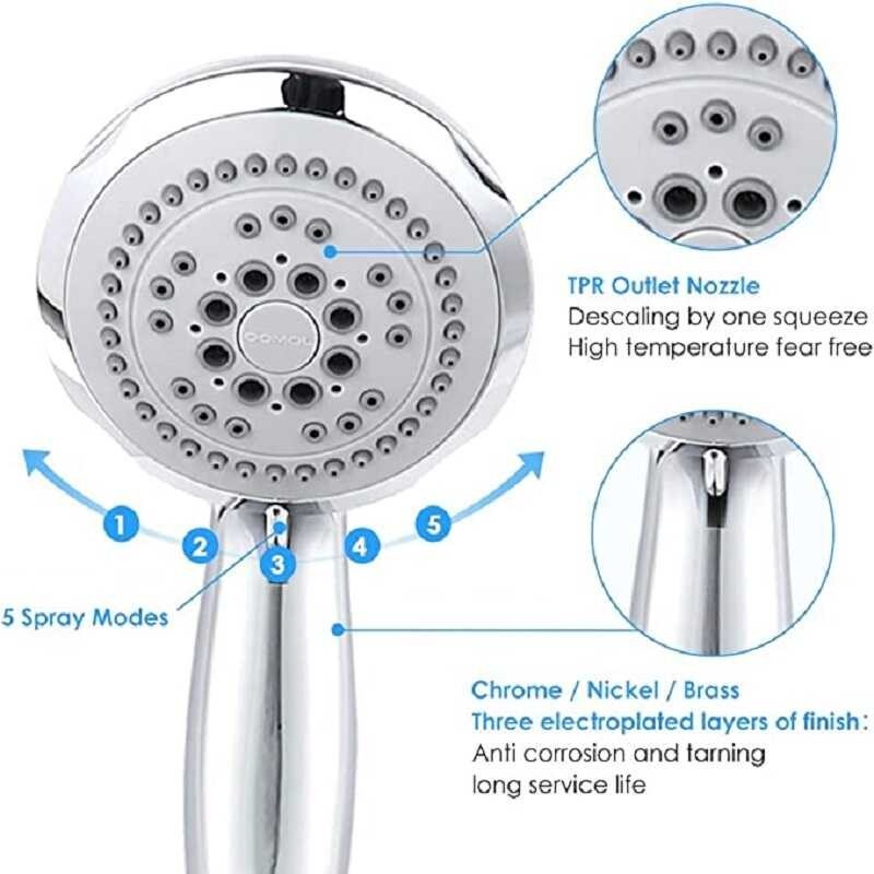 Shower Head Water Saving Nozzle 5-Mode High Pressure Spray Settings ...