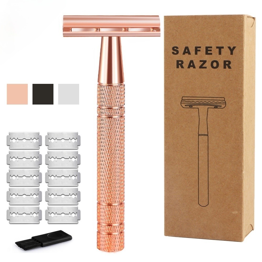 ในสต็อก HAWARD Rose Gold Razor,Classic Double Edge Safety Razor for ...