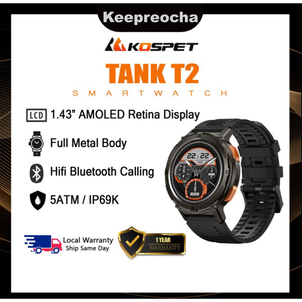 Kospet TANK T2 Ultra Military นาฬิกาข้อมือสมาร์ทวอทช์ 5ATM IP69 TankT2 ...