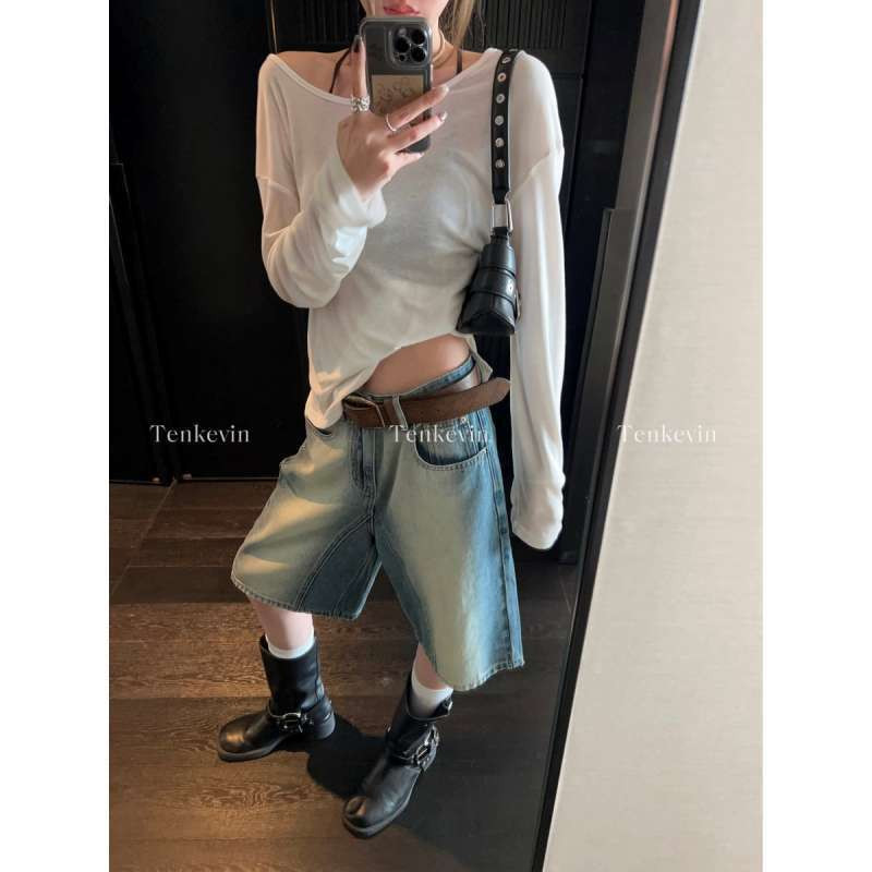 Shanmieleng High Street Ruffian Cool Profile Retro ตรงกางเกงยีนส ์ ...