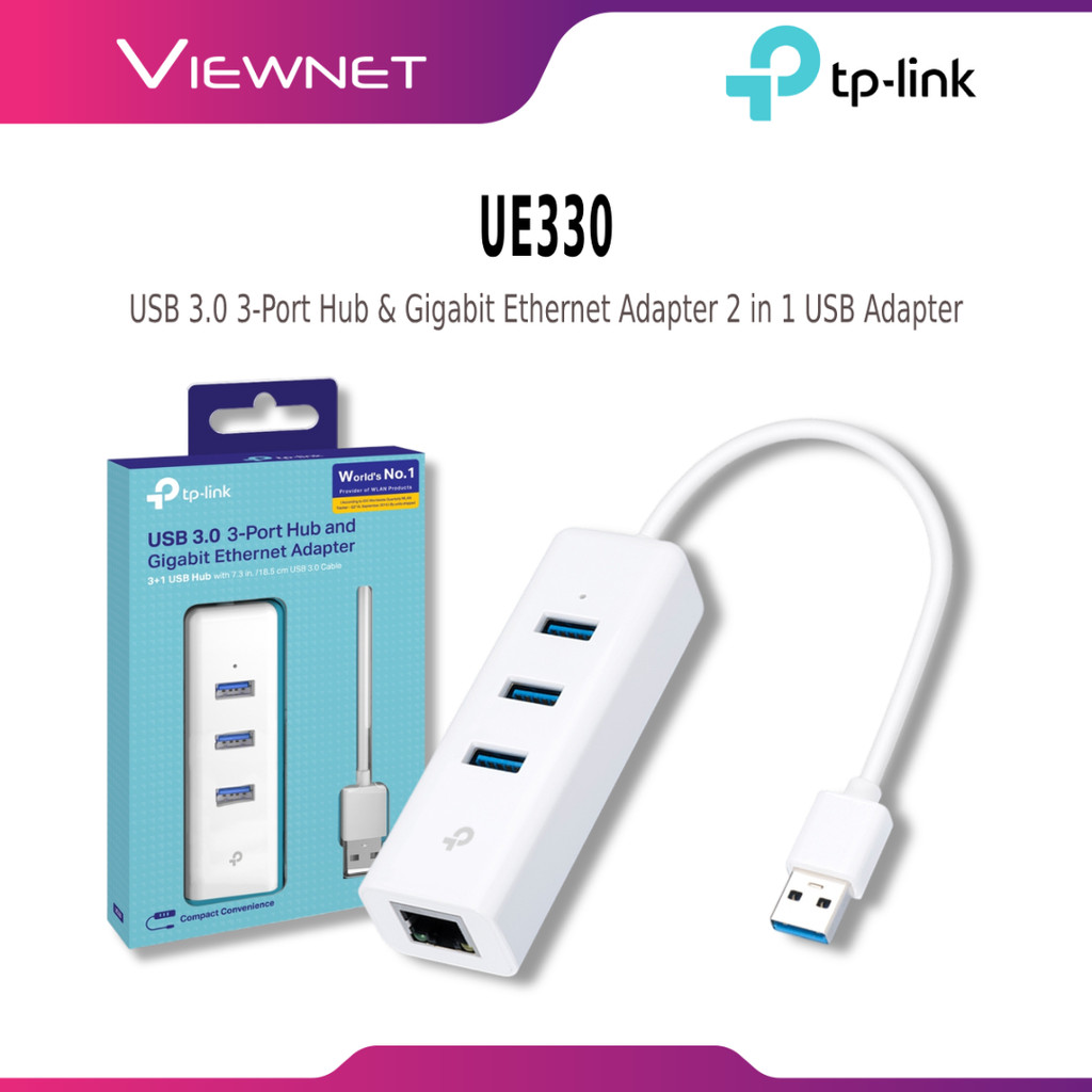 TP-LINK UE330 USB 3.0 3 PORT HUB & GIGABIT ETHERNET ADAPTER 2 IN 1 USB ...