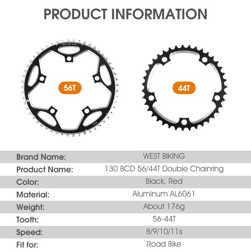 WEST BIKING 130Bcd คู่ 39/53T 44/56T แผนที่จักรยาน Chainwheel สูง ...