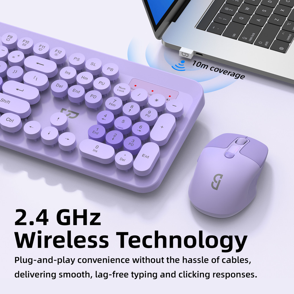 GOOJODOQ Wireless keyboard and Mouse Set Silent Circular Keycaps Three ...