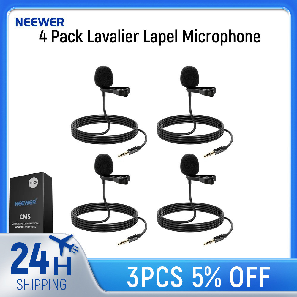 Neewer 4 Pack Lavalier Lapel ไมโครโฟนใช้งานร่วมกับ Rode ไร้สาย GO II ...