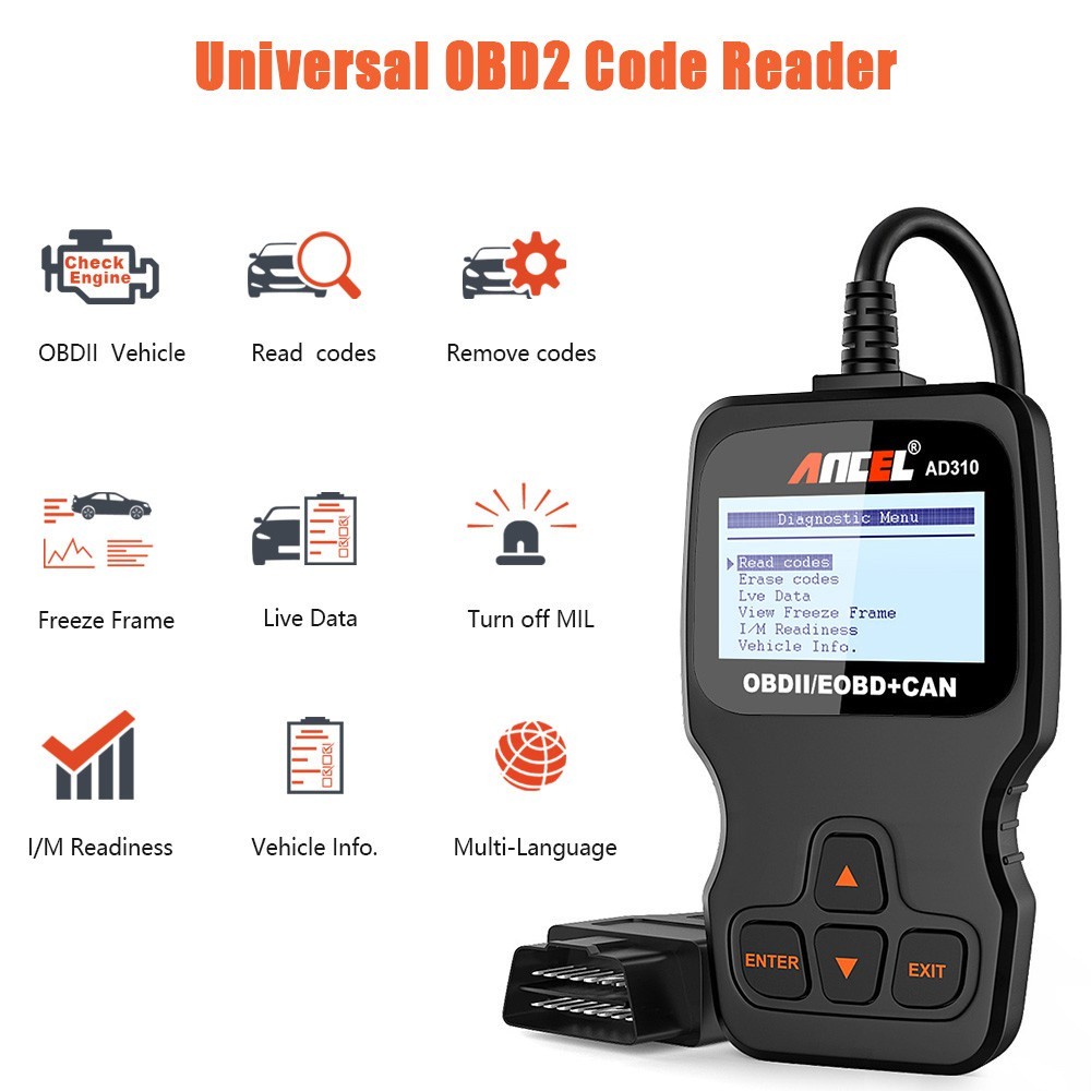 Ancel Ad310 Obd2 เครื่องสแกนวินิจฉัยรถยนต์ Obd 2 เครื่องอ่านรหัส Obdll ...