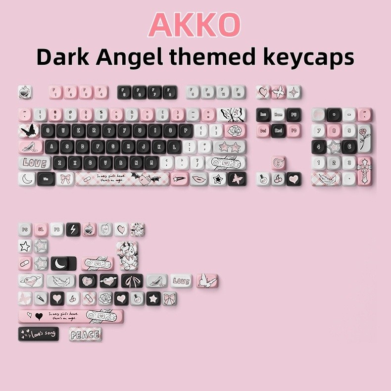 Akko 140-Key Dark Angel themed Keycaps MOG ความสูงที่ถอดออกได้ลื่น ...