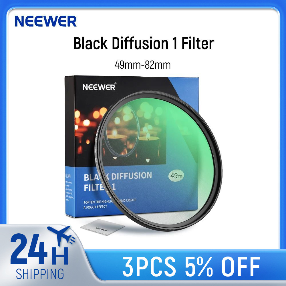 NEEWER 67mm Black Diffusion 1 Filter - Mist Dreamy Cinematic Effect For Video & Photography