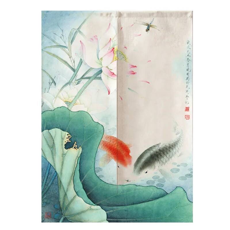 Noren Koi Fish ผ้าม่านญี่ปุ่น Noren ผ้าม่านญี่ปุ่น Doorway ครึ่งผ้าม่าน ...