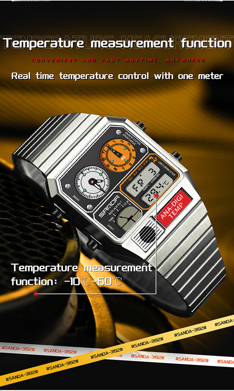 Sanda Retro อินเทรนด์ Punk Dual Display Luminous กันน้ําอิเล็กทรอนิกส์ ...