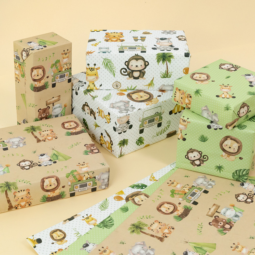 3 ชิ้นสัตว์ที่แตกต่างกันรูปแบบกระดาษห่อ Lion Monkey ของขวัญ Wrapper ...