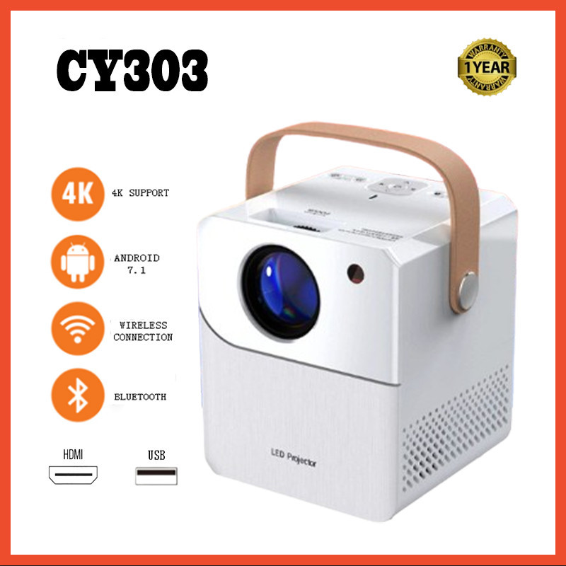 Cy303 โปรเจคเตอร์แบบพกพา HDMI USB TF AV Android WiFi บลูทูธมินิ ...