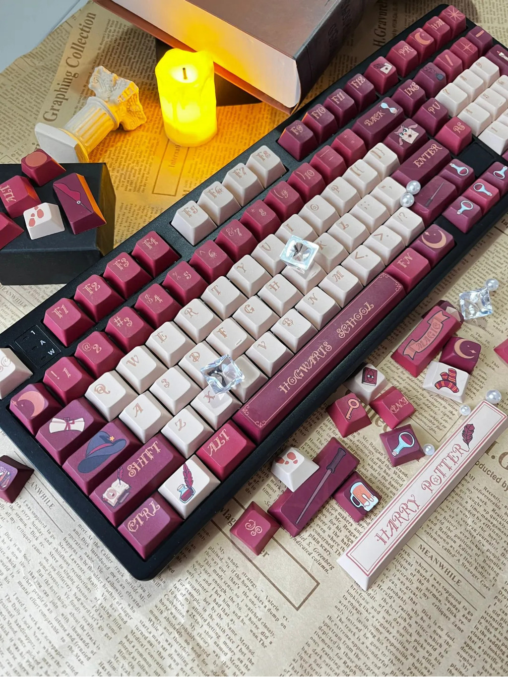 Gryffindor Keycaps โปรไฟล์เชอร์รี่ PBT Keycap ระเหิดห้าด้านคีย์บอร์ด MX ...