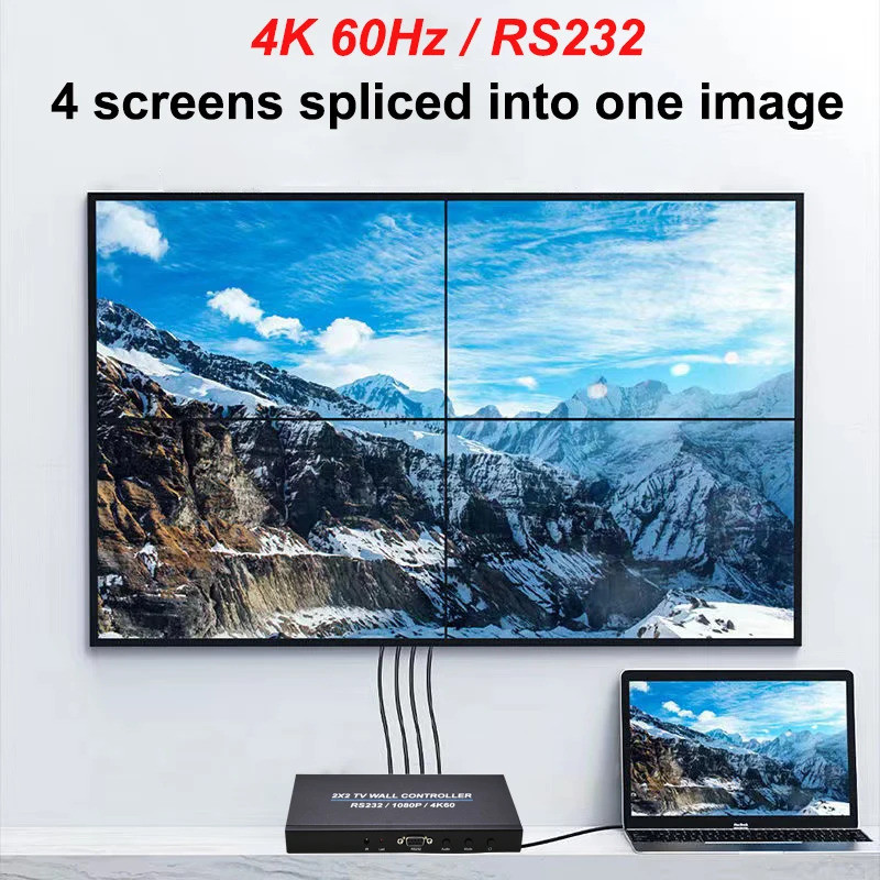 4k 60Hz 2x2 4 LED TV Wall Controller Multi Screen Stitching โปรเซสเซอร์ ...