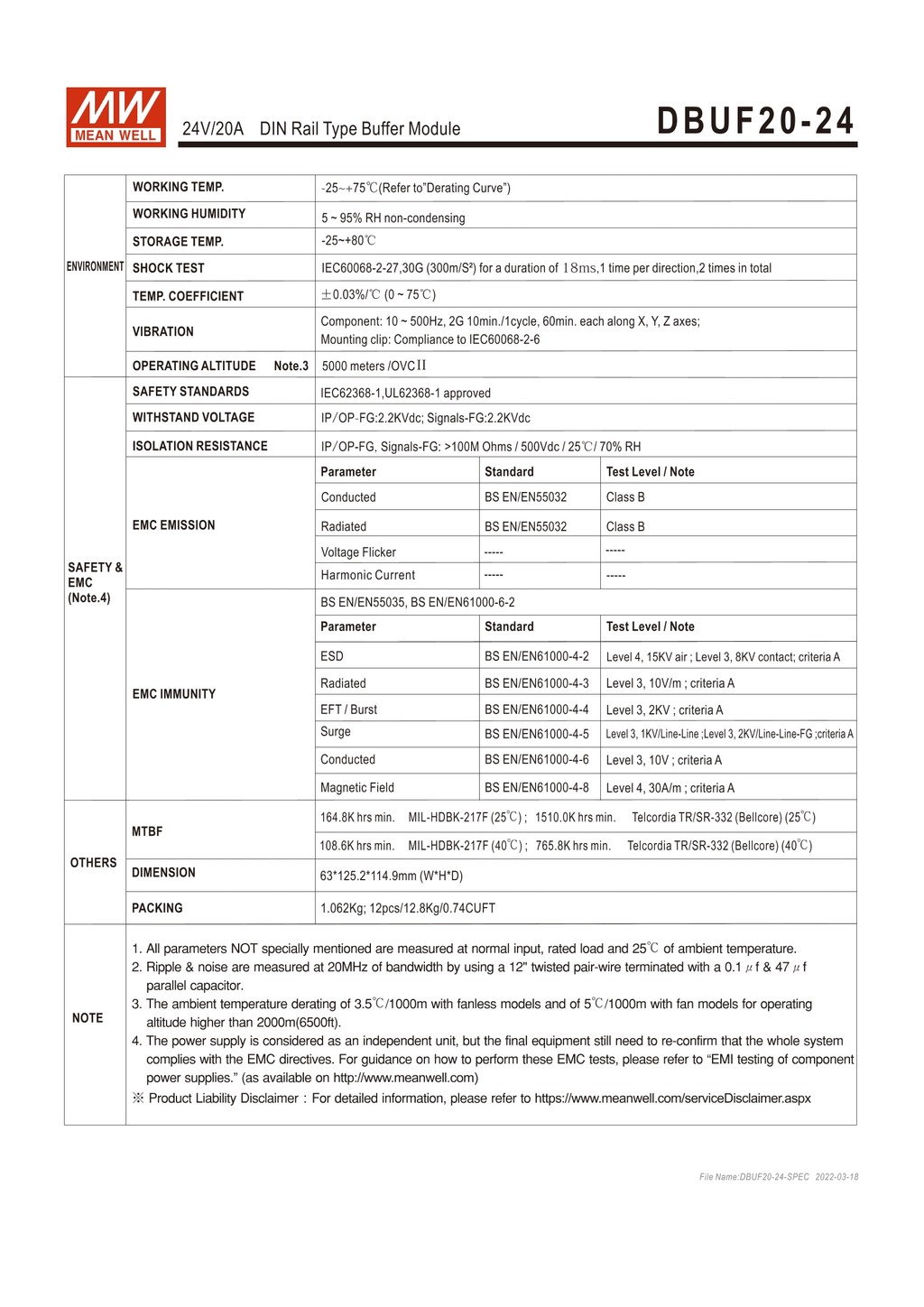 DBUF20-24 MEAN WELL Switching Power Supply DIN คู่มือ Rail 24V/20A DIN ...
