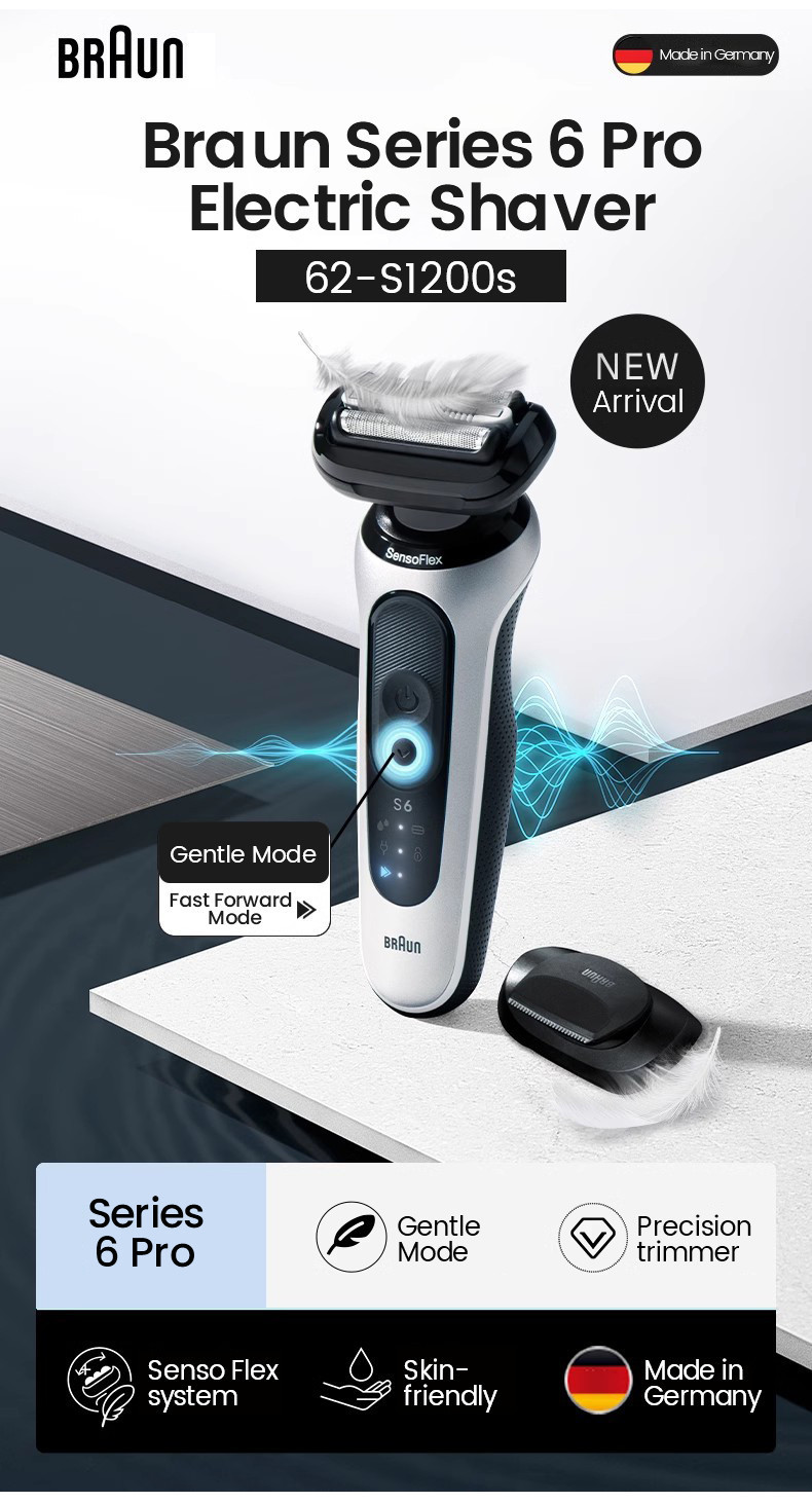 เครื่องโกนหนวดไฟฟ้า Braun Series 6 Pro 62-S1200s | Shopee