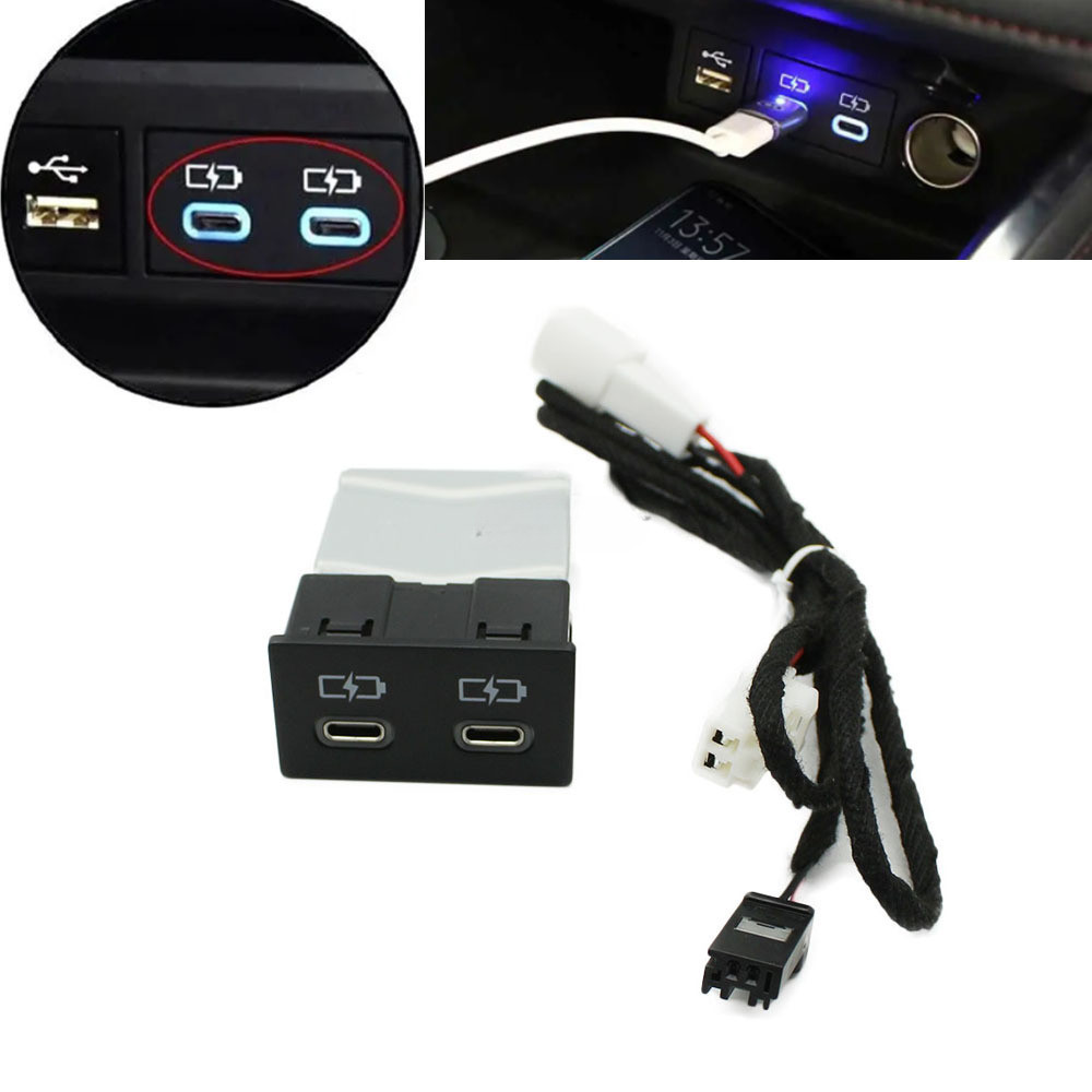 รถ Charger Interface Socket Dual Type-C Quick Charger Adapter Fit ...