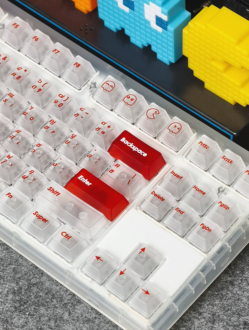 Pac-Man Keycaps โปรไฟล์เชอร์รี่ 130 คีย์ PC กระบวนการ UV ระบบส่งแสง ...