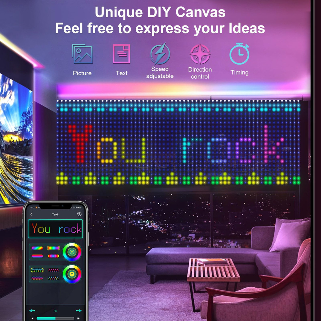 Smart Curtain USB Bluetooth App Led String RGB Fairy Lights DIY Pattern ...
