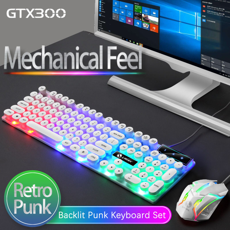 ชุดคีย์บอร์ดและเมาส์ 104 ปุ่ม LED Backlit Punk Gaming Keyboard สาย USB ...