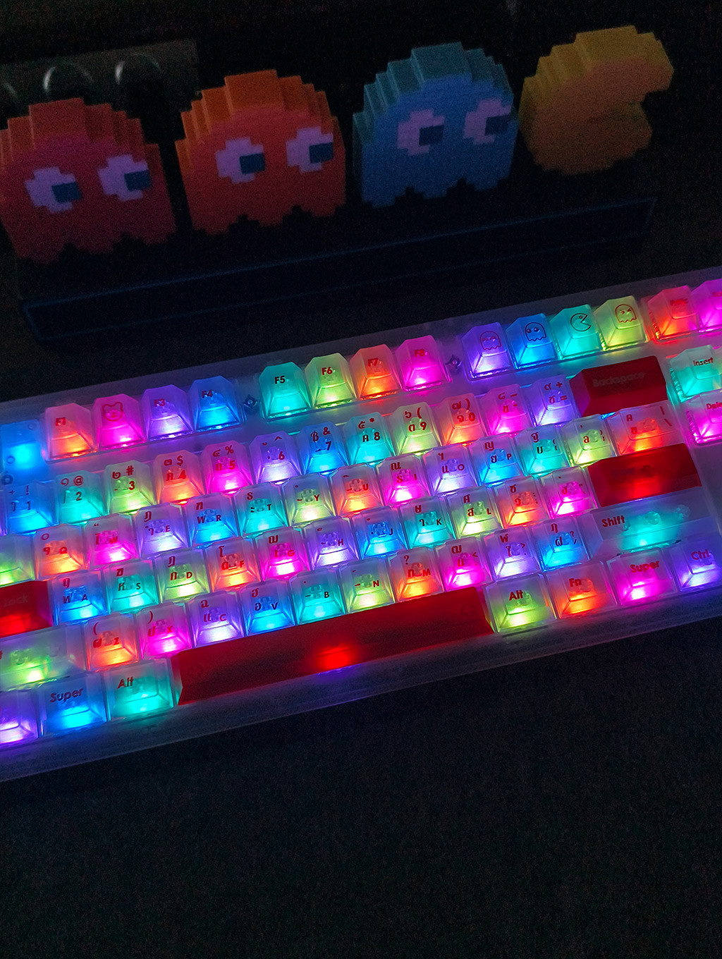 Pac-Man Keycaps โปรไฟล์เชอร์รี่ 130 คีย์ PC กระบวนการ UV ระบบส่งแสง ...