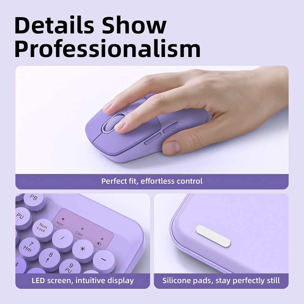 GOOJODOQ ชุดคีย์บอร์ดและเมาส์ไร้สาย Silent Circular Keycaps เมาส์ DPI ...