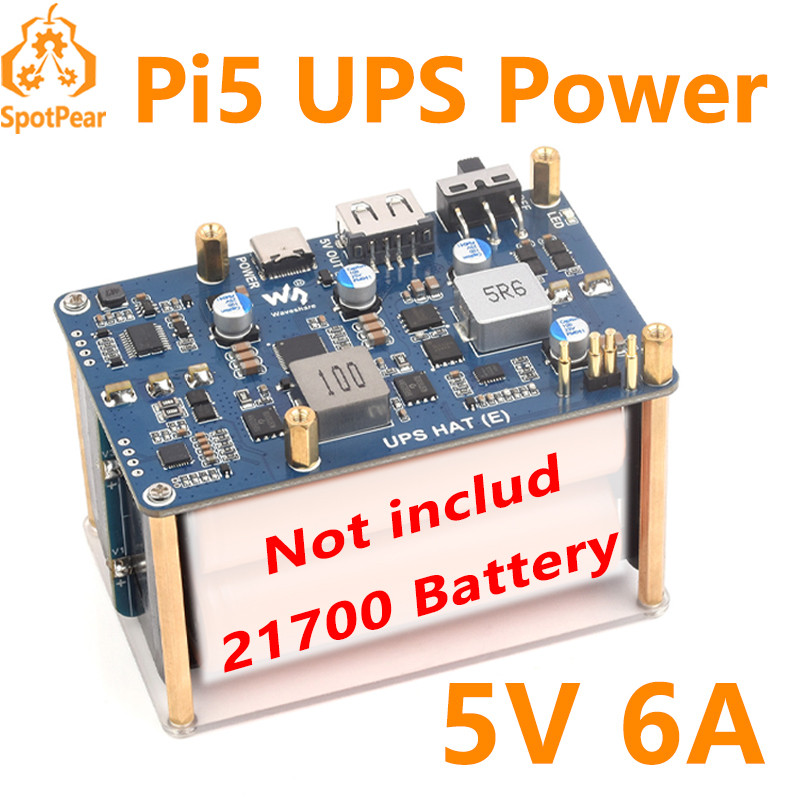 Raspberry Pi 5 UPS HAT E 4-Port สําหรับ 21700-Li-Battery (NOT includ ...