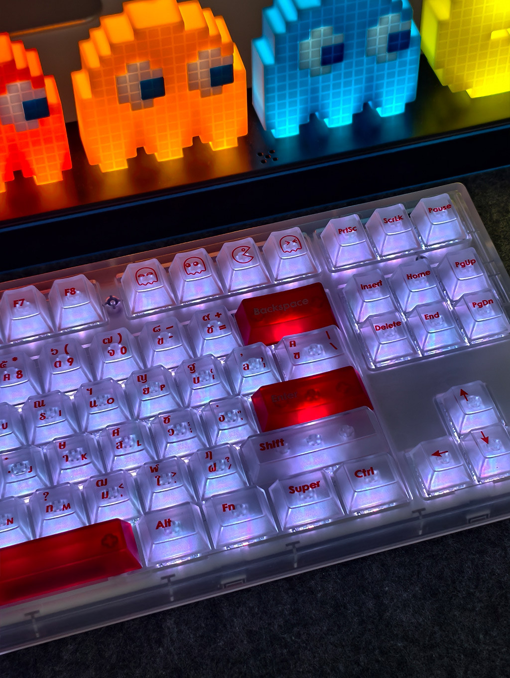 Pac-Man Keycaps โปรไฟล์เชอร์รี่ 130 คีย์ PC กระบวนการ UV ระบบส่งแสง ...