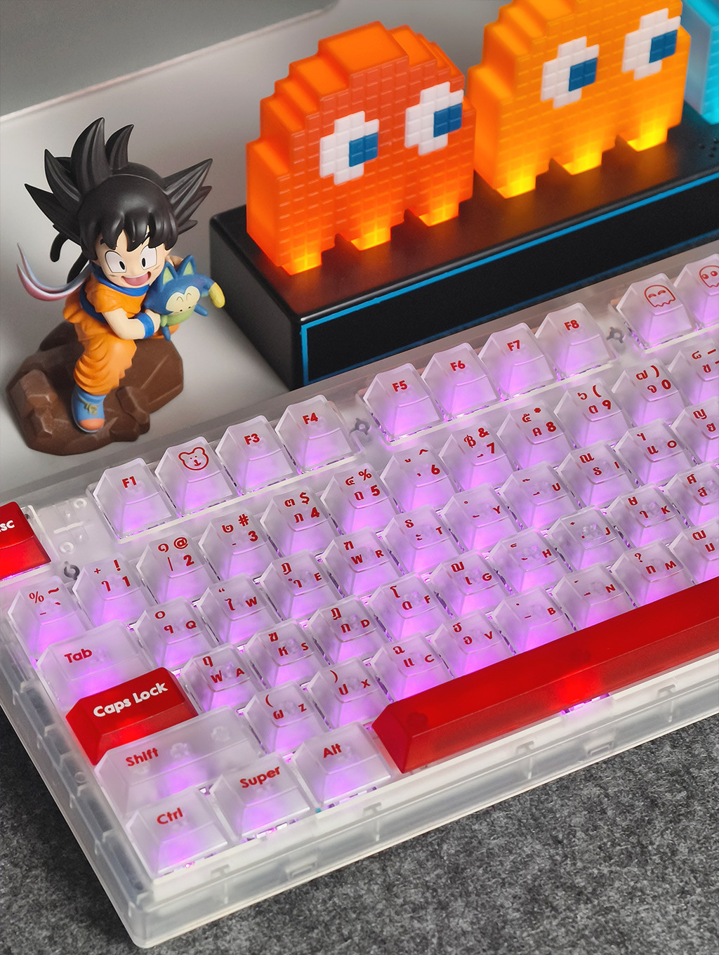 Pac-Man Keycaps โปรไฟล์เชอร์รี่ 130 คีย์ PC กระบวนการ UV ระบบส่งแสง ...