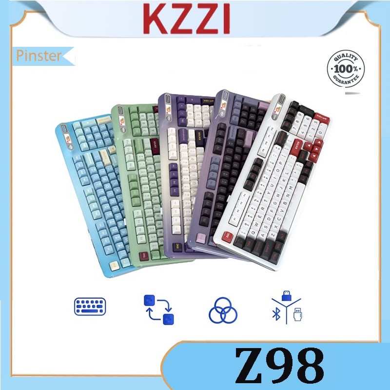 Kzzi Z98 ปะเก็นหน้าจอลูกบิด สามโหมด ฮอตสวอปไร้สาย RGB คีย์บอร์ดเชิงกล ...
