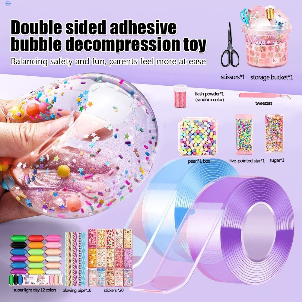 Diy Craft ของเล่นหยิกทำ Blowable Bubble Tape Non-marking เทปกาวสองหน้า ...