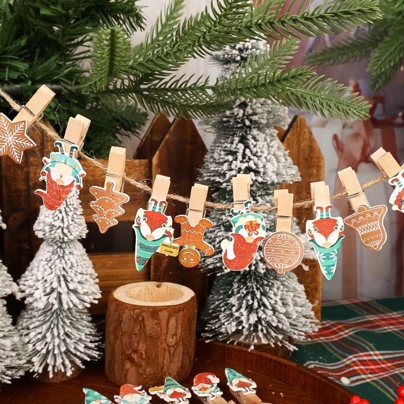คลิปไม้การ์ตูนคริสต์มาส - Santa Claus Gingerbread Man Snowflake Clamps ...