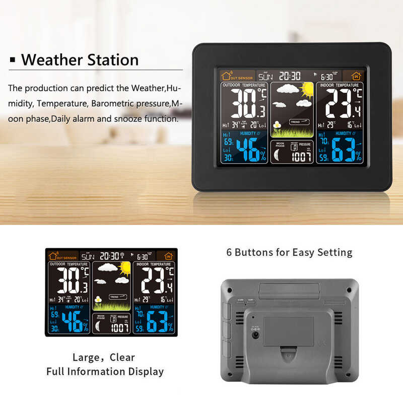Color Lepmerk Station Indoor/Outdoor Wire less Temperature Humidity ...