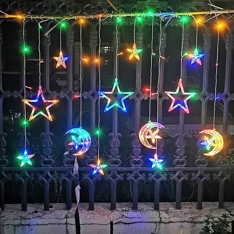 Ligyetor EID LED Star Moon Curtain String Lights สําหรับมุสลิมรอมฎอน ...