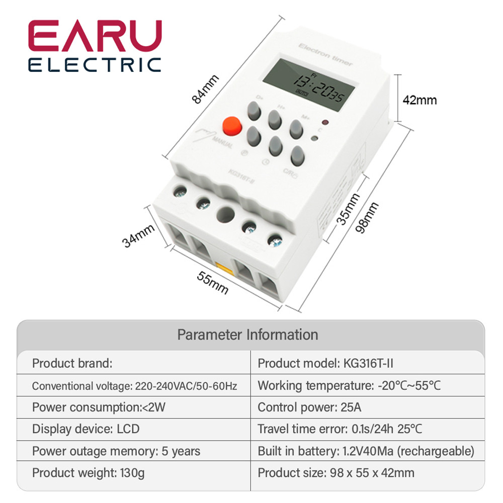 KG316T-II 25A LCD Digital Programmable Electronic Timer Time Switch ...