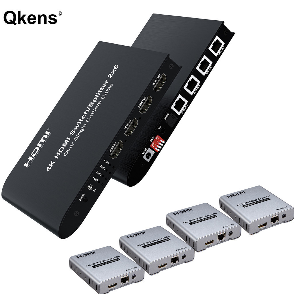 4k HDMI Switch Splitter 2x6 พร้อมพอร์ต HDMI 2 พอร์ตและ 4 RJ45 Ethernet ...