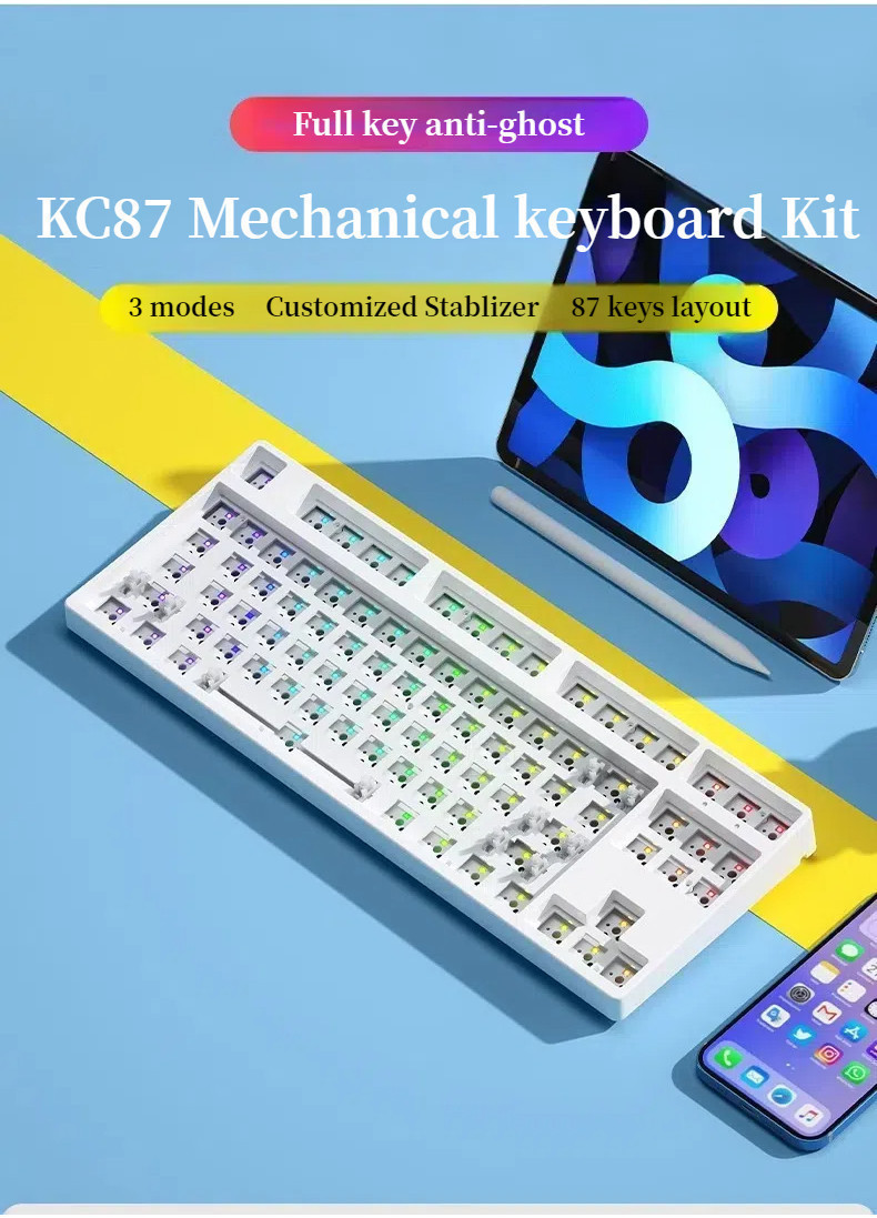 Kc87 Mechanical keyboard Kit Hot swappable 3 โหมดไร้สายบลูทูธ 3000mAh ...