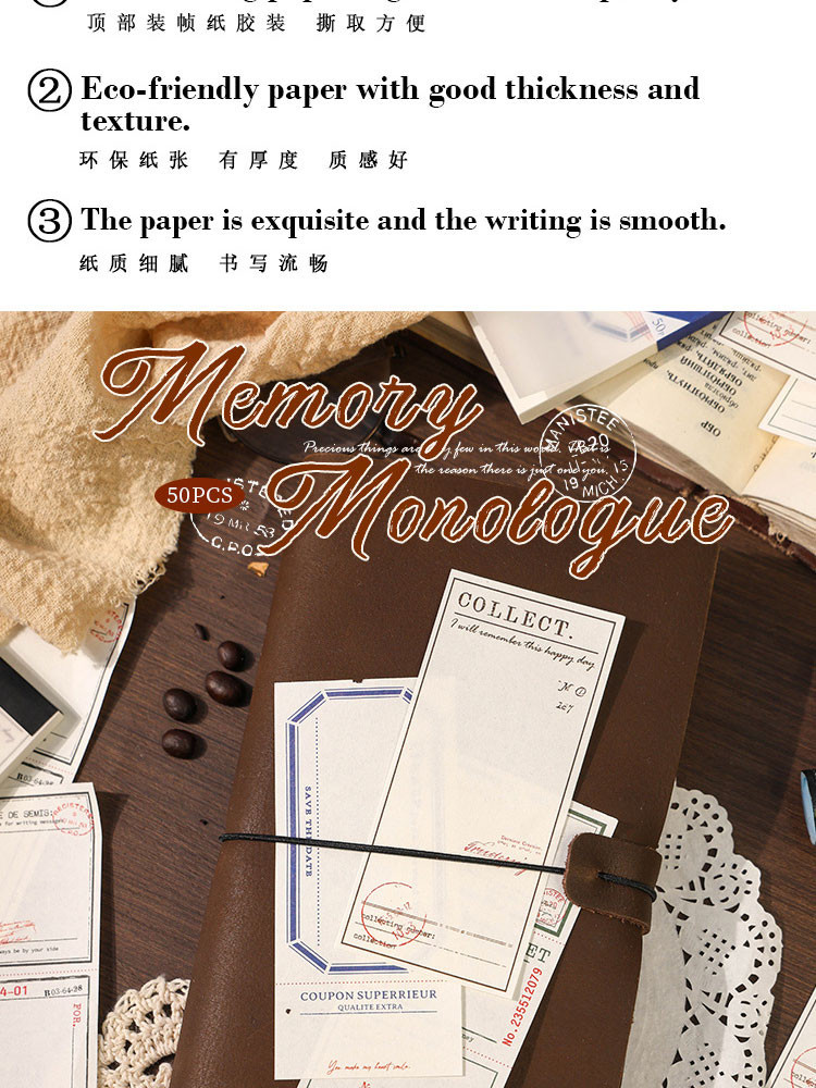 Wei 50 ชิ้น [Memory Monologue Series] Vintage Journal Sticky Notes ...